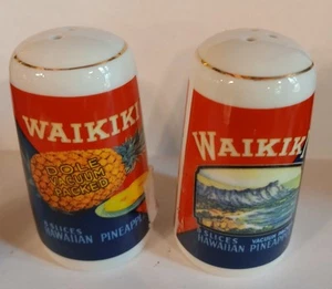 Waikiki Pineapple Crate Label Salt and Pepper Shakers Ceramic - Picture 1 of 9
