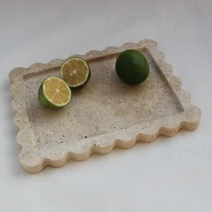 Bandeja de travertino natural con borde festoneado bandeja de tocador rectangular 11,5"x8" - Imagen 1 de 3