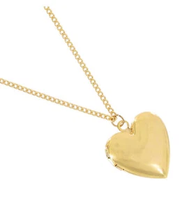 Ky & Co USA Gold Tone Tiny Plain Heart Locket 17.5mm + Chain Necklace 16" - Picture 1 of 3