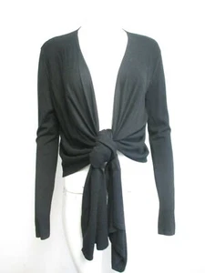 ANNE FONTAINE black knit wrap sweater with mesh cut-out on back sz 42 - Picture 1 of 8