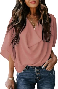Womens Blouses and Tops Short Sleeve Chiffon Shirts and Tops - Picture 1 of 31