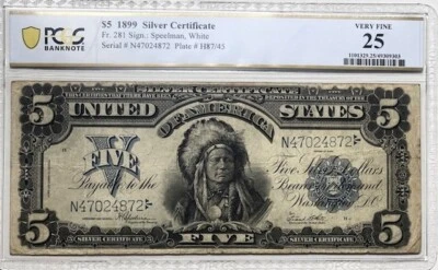 "INDIAN CHIEF" $5 Silver Certificate - Fr. 281 - PCGS Very Fine 25 - Image 1 of 2