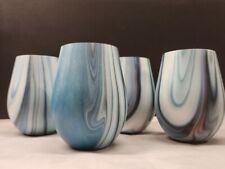 FineDine Set of 4 Stainless Steel 18/8 Wine Glasses Blue Marble Tumblers 18 oz