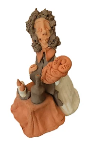 Clay Sculpture Jewish Mother Blessing For Shabbat Challah Candles Wine Israel  - Picture 1 of 4