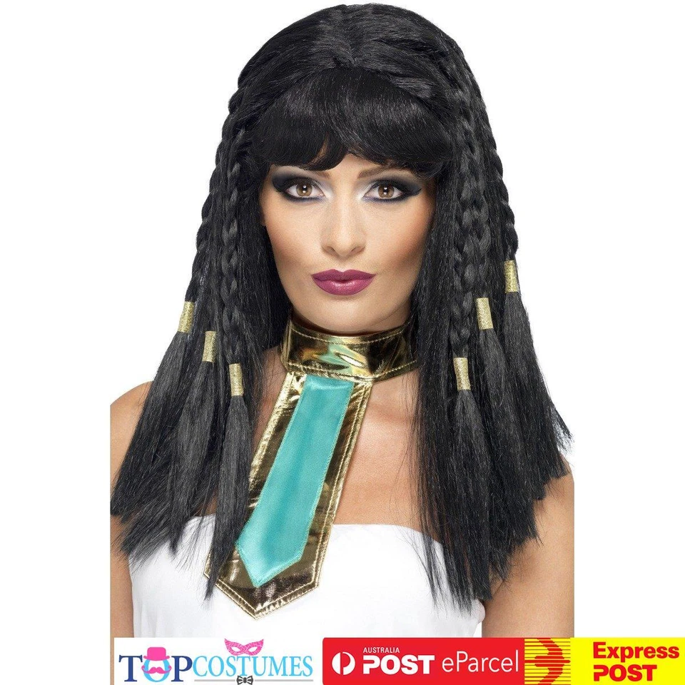 Cleopatra Egyptian Goddess Womens Black Braided Wig Fancy Dress Costume - image 1 of 1