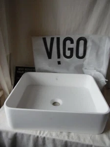 Vigo 18" Serina ?? 18" Vessel Over The Counter Bathroom Sink Matte Stone White   - Picture 1 of 9