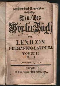 1734 Vollständiges Deutsches Wörter-Buch Steinbach Germany Dictionary Lexicon - Picture 1 of 5