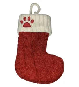 Haustier Weihnachten Pfotenabdruck Strumpf Zopfmuster rot weiß Borte Katze Hund Fell Baby 7,5" - Bild 1 von 6