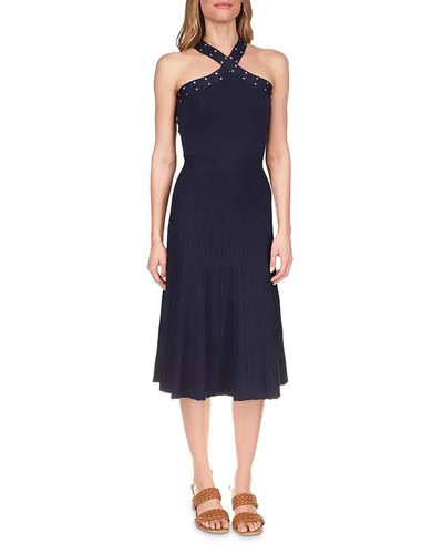 Abito blu navy Michael Kors con finiture a borchie taglia XS al dettaglio $195