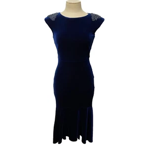 ANTHEA CRAWFORD 8 Dress Velour Mermaid Midi Embellished Cap Sleeve Back Cutout - Picture 1 of 11