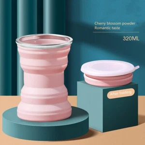 Portable Silicone Folding Cup with Lid Travel Wash Mouth Cup Heat Resistant - Picture 1 of 16