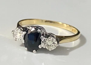 18K Yellow Gold W/Sapphire & 0.30CT Diamond Ring Size O 1/2 - 7 1/4 - Picture 1 of 6