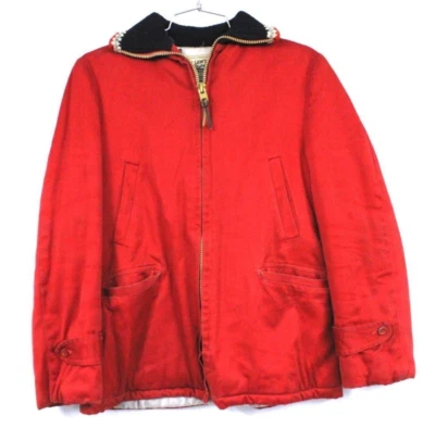 VTG 50s Tom Sawyer Red Winter Coat 38 Cotton Talon Zip Hood Americana Jacket - Image 1 of 4