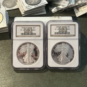 1992 S PROOF SILVER EAGLE NGC PF69 ULTRA CAMEO CLASSIC BROWN LABEL 1 Coin - Picture 1 of 6