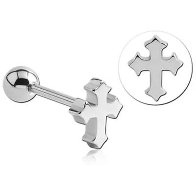 Piercingstecker Barbell Motiv Kreuz Zungenpiercing Wange Lippe Ohr Tragus Zunge - Bild 1 von 2