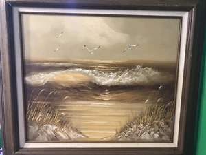 Retro Seascape Oil Painting in Sepia Hues w/COA~Kennedy~Dated 1982~20x24~Estate - Picture 1 of 12