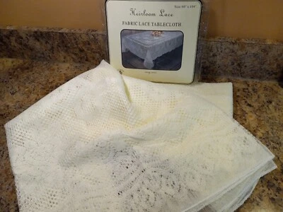 Sultan's Linens Heirloom Lace Tablecloth Vanilla-White 100% Polyester 60" x 104" - Image 1 of 4