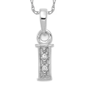 10K Solid White Gold Letter I Initial Necklace - Picture 1 of 12
