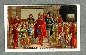 Chromo Louit Charlemagne Visit les schools visiting school vintage trade card