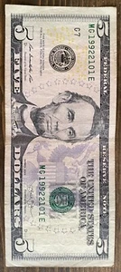$5 Bill Birthday January 21 1992 (19920121) 01/21/1992 Fancy Serial Number - Picture 1 of 2