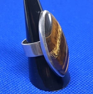 R18 23 CT 13.4 gr Tiger’s Eye 925 Silver sizable Ring ANTIQUE VINTAGE 1920-1940 - Picture 1 of 8