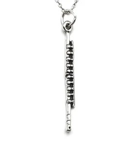 Sterling Silver 3D Flute Charm Necklace-#0349 - Picture 1 of 4