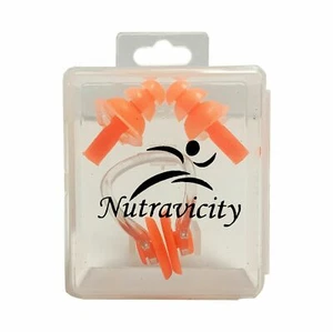 Nutravicity Silicone Swimming Ear Plugs and Nose Clip Set Water Sports, Orange - Picture 1 of 6