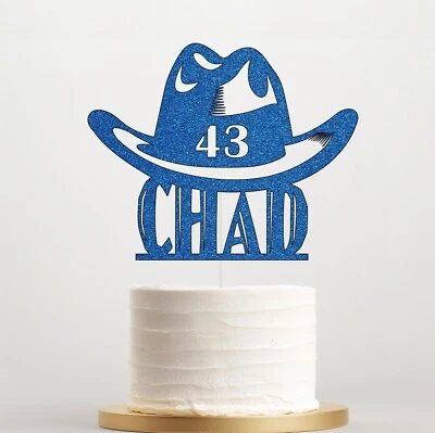 Mens Boys Cowboy Hat Personalised Name & Age Birthday Cake Topper Decor - Image 1 of 4