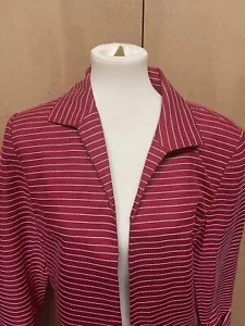 TALBOTS Red & White Striped Lined Jacket open front roll sleeves Size 14 - Picture 1 of 12