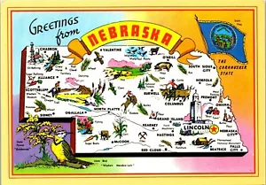 State Map Points of Interest Postkarte Grüße aus Nebraska NE - Bild 1 von 3