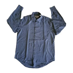 DKNY Men's Dress Shirt Medium 15.5 32/33 Slim Fit Long Sleeve Dark Blue Striped - Picture 1 of 6