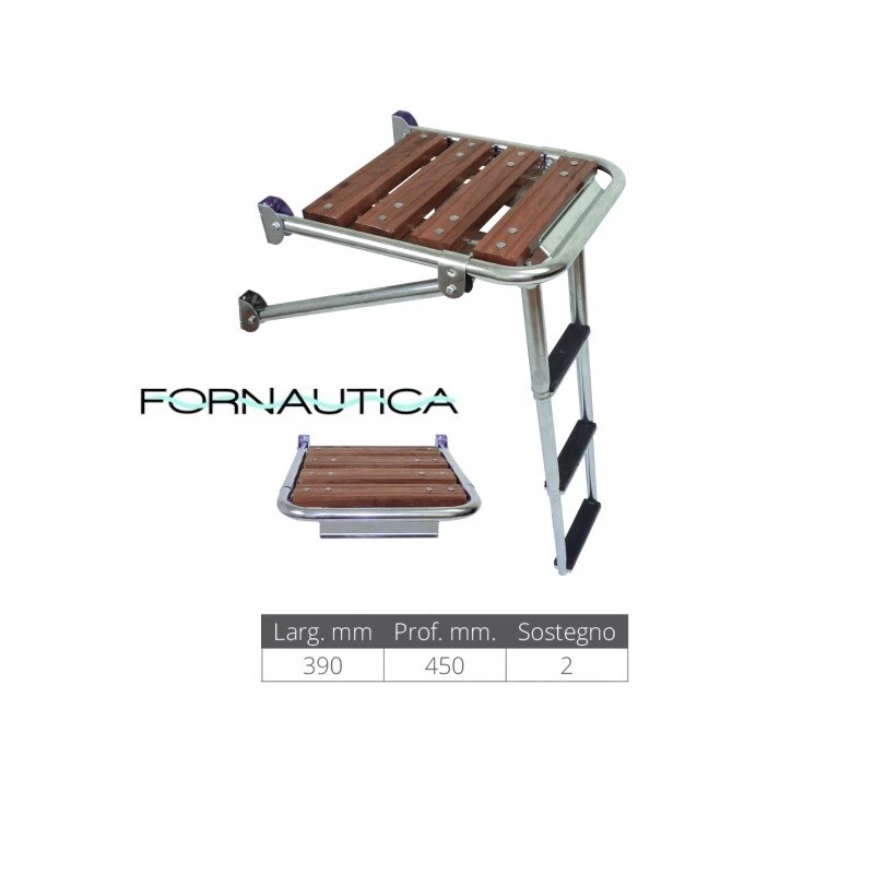 PLANCETTA DI POPPA CON SCALETTA A SCOMPARSA IN ACCIAIO INOX AISI316 45x39 BARCA - Immagine 1 di 1