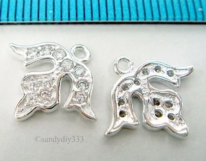 1x BRIGHT STERLING SILVER  CZ CRYSTAL FLOWER DANGLE CHARM 14.5mm #2254 - Picture 1 of 2