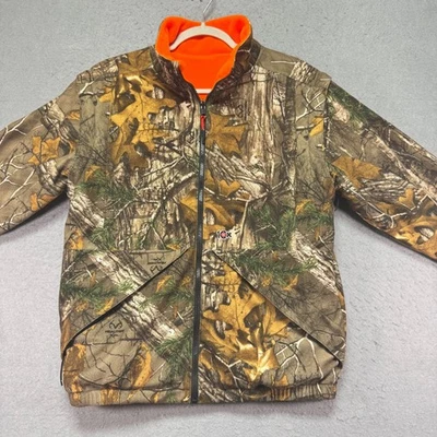 10X Realtree Small Camo Orange Fleece Lined Reversible Jacket Zip Off Sleeve - Image 1 of 4