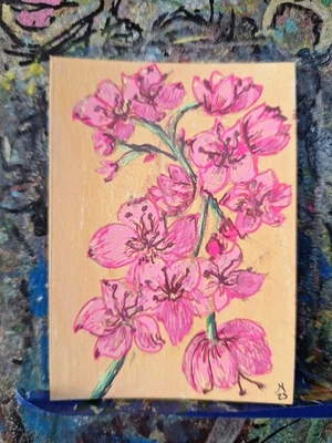 Espacio Iluminador Flores Rosa ACEO ATC ROBLE ORIGINAL 3,5 x 2,5 pulgadas Foto 1 de 3