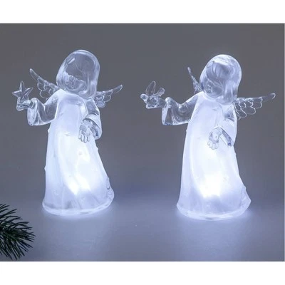 2er Set LED Dekofiguren Engel H. 16cm klar silber Acryl mit Timer Formano W25 - Bild 1 von 2