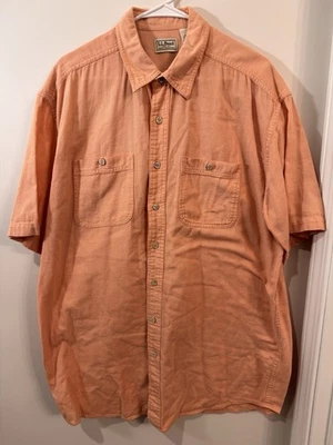 LL Bean Cool Weave Shirt Men’s Large Tall Coral Button Up Pocket  SS - Image 1 of 4