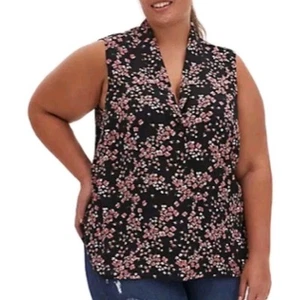 TORRID Top Women's 2 (2X) Chiffon Georgette Sleeveless Pink Black Floral Blouse - Picture 1 of 8