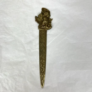 Vintage Brass Bronze Letter Opener Engraved Floral Design 4.5" - Picture 1 of 6