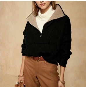 Suéter Banana Republic Negro De Gran Tamaño Media Cremallera Mezcla Lana Cachemira Talla Grande - Imagen 1 de 7