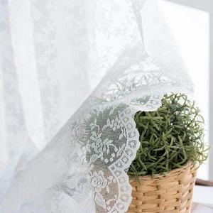 Pure White Floral Rose Vintage Lace Sheer Curtains Panel 63 Long - 2 Panels R... - Picture 1 of 7