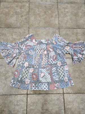 Blusa Top Campesina Spence Mujer Floral Rosa Azul Boho Mangas Campana XL Foto 1 de 4