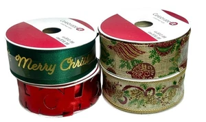 Celebrate It 4 Rolls Christmas Wired Ribbon Burlap, Gold Embossed, Red Ho Ho Ho - Picture 1 of 7