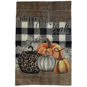 Happy Fall Y’all Garden Flag 12.5x19 Inch Double Sided Burlap Holiday Decoration - Picture 1 of 6