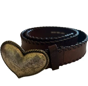 Vtg 1999 BARSE Clovis B&C Small Brown Leather Belt Silver Heart Buckle Western - Picture 1 of 13