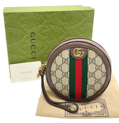 Auth Gucci GG Supreme Sherry Line PVC Brown Round Clutch Bag W/B/D SK031045 - Image 1 of 4