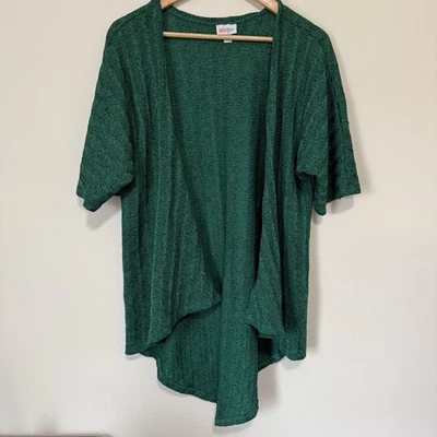 Cárdigan suéter LuLaRoe para mujer pequeño verde manga corta frente abierto relajado Foto 1 de 4