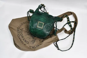 Campomaggi Leather Drawstring Bucket Handbag Deep Green Small Bag Women's - Picture 1 of 14