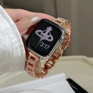 Correa de moda minimalista de metal con acento de diamantes para Apple Watch S9/8/7/6/5/SE - Imagen 1 de 16