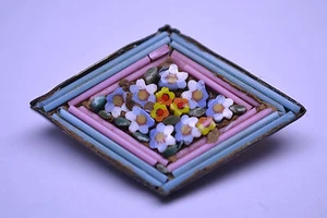 ANTIQUE HANDCRAFTED PINK & BLUE DIAMOND-SHAPE MOSAIC PIN MADE IN ITALY - Picture 1 of 5
